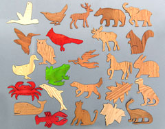 wooden cutouts with animal designs